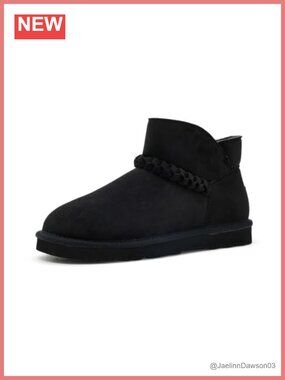 Faux Suede Mid-Calf Boots Braided Detail Round Toe Faux Fur Lined